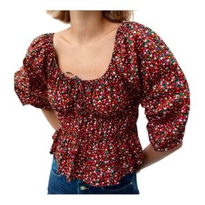 Zara Multicolor Floral Smocked Blouse size Small